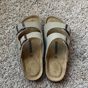 Tan Double Strap Sandals with Buckles